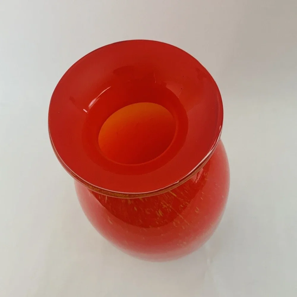 Large Glass Vase Red Gold Fleck Handmade Holiday Christmas Decor Gift Modern